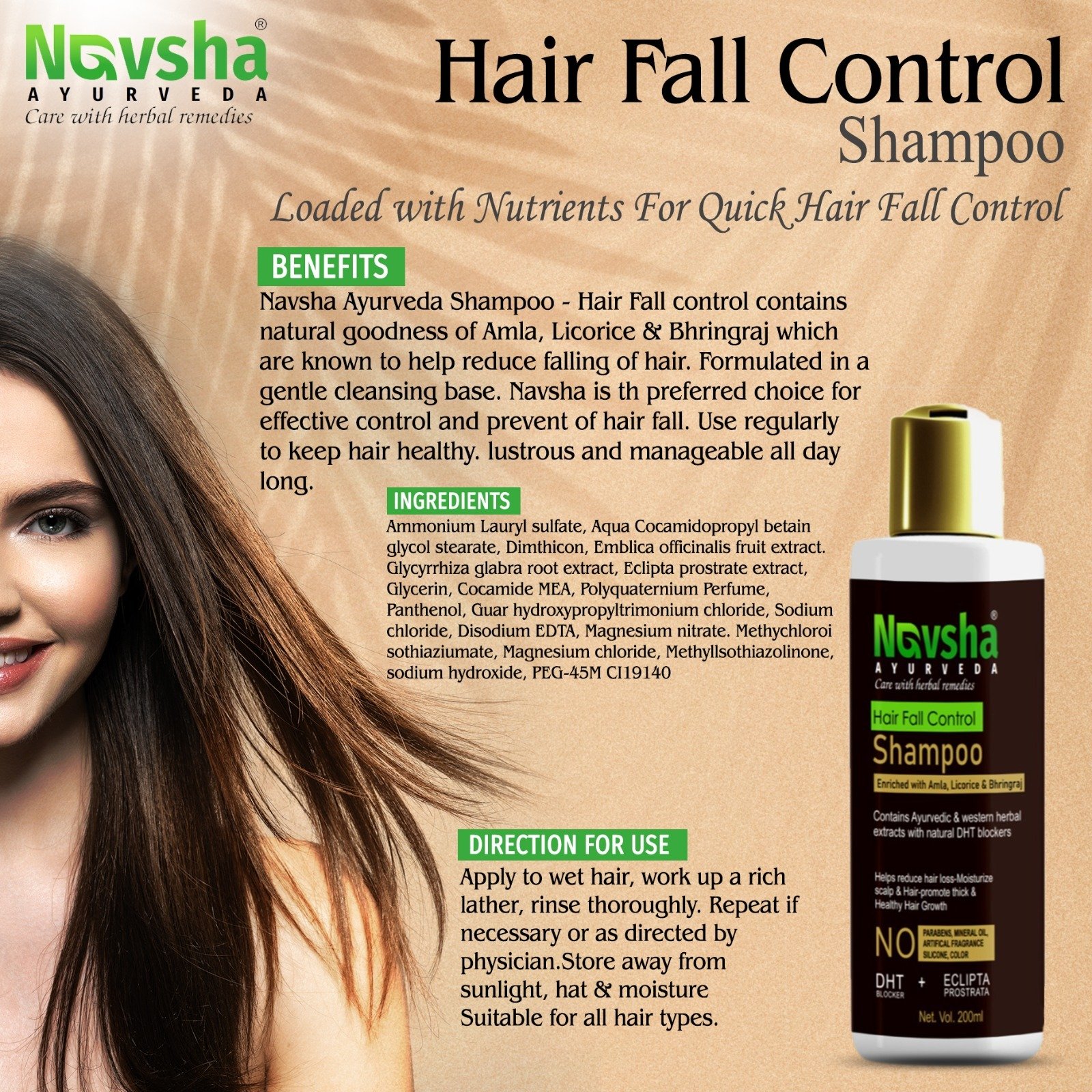 Navsha Herbal Hair Fall Control Shampoo Enriched with Amla, Licorice & Bhringraj